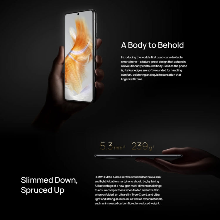 Triple Cameras, Face ID & Side Fingerprint Identification, 5060mAh Battery, 7.85 inch + 6.4 inch Screen, HarmonyOS 3.1 Snapdragon 8+ 4G Octa Core up to 3.2GHz, Network: 4G, OTG, NFC, Not Support Google Play, 1TB Triple Cameras, Face ID & Side Fingerprint Identification, 5060mAh Battery, 7.85 inch + 6.4 inch Screen, HarmonyOS 3.1 Snapdragon 8+ 4G Octa Core up to 3.2GHz, Network: 4G, OTG, NFC, Not Support Google Play, 1TB
